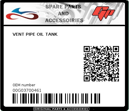 Product image: Derbi - 00G03700461 - VENT PIPE OIL TANK  0