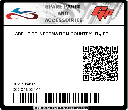 Product image: Derbi - 00G04603141 - LABEL TIRE INFORMATION COUNTRY: IT., FR.  0
