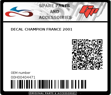 Product image: Derbi - 00H00404471 - DECAL CHAMPION FRANCE 2001  0
