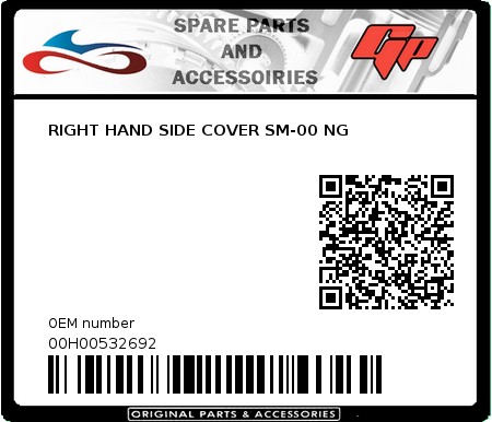 Product image: Derbi - 00H00532692 - RIGHT HAND SIDE COVER SM-00 NG  0