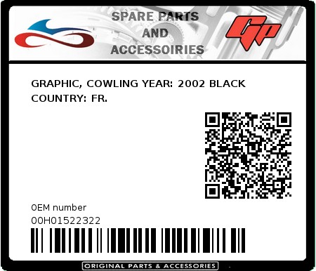 Product image: Derbi - 00H01522322 - GRAPHIC, COWLING YEAR: 2002 BLACK COUNTRY: FR.  0