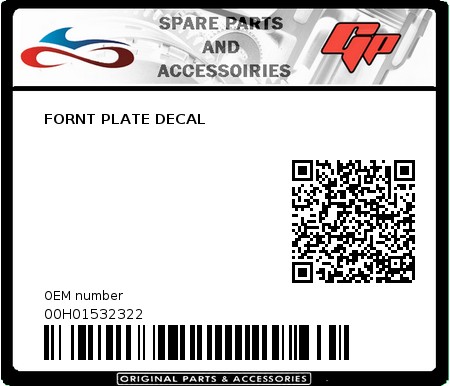 Product image: Derbi - 00H01532322 - FORNT PLATE DECAL  0