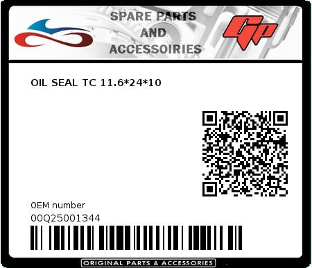 Product image: Derbi - 00Q25001344 - OIL SEAL TC 11.6*24*10  0
