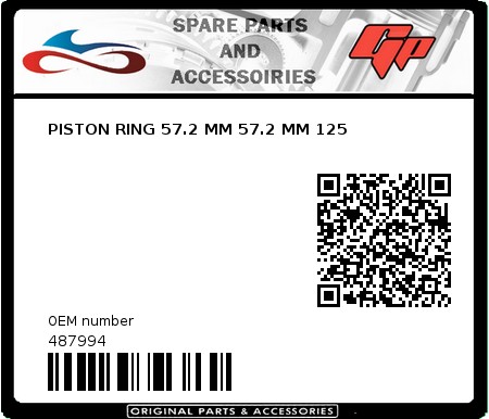 Product image: Derbi - 487994 - PISTON RING 57.2 MM 57.2 MM 125   0