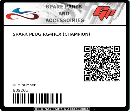 Product image: Derbi - 639205 - SPARK PLUG RG4HCX (CHAMPION)  0
