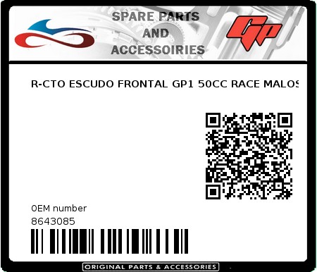 Product image: Derbi - 8643085 - R-CTO ESCUDO FRONTAL GP1 50CC RACE MALOS  0