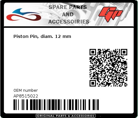 Product image: Derbi - AP8515022 - Piston Pin, diam. 12 mm  0