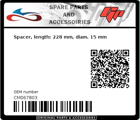 Product image: Derbi - CM067803 - Spacer, length: 228 mm, diam. 15 mm  0