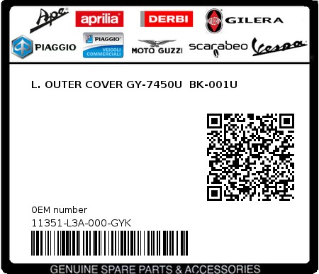 Product image: Sym - 11351-L3A-000-GYK - L. OUTER COVER GY-7450U  BK-001U  0