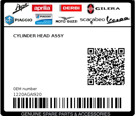 Product image: Sym - 1220AGAI920 - CYLINDER HEAD ASSY  0