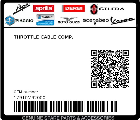 Product image: Sym - 17910M92000 - THROTTLE CABLE COMP.  0