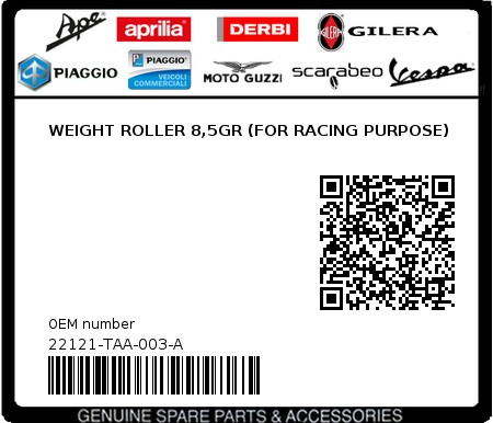 Product image: Sym - 22121-TAA-003-A - WEIGHT ROLLER 8,5GR (FOR RACING PURPOSE)  0