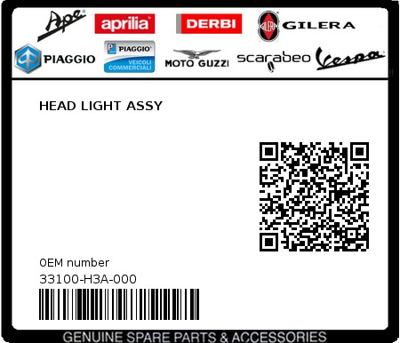 Product image: Sym - 33100-H3A-000 - HEAD LIGHT ASSY  0