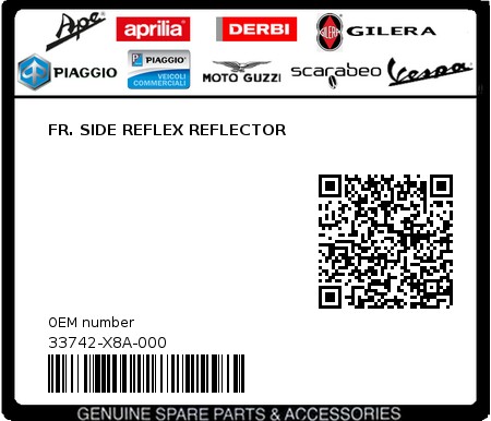 Product image: Sym - 33742-X8A-000 - FR. SIDE REFLEX REFLECTOR  0