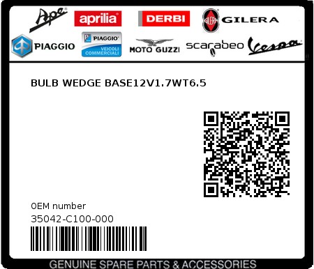 Product image: Sym - 35042-C100-000 - BULB WEDGE BASE12V1.7WT6.5  0