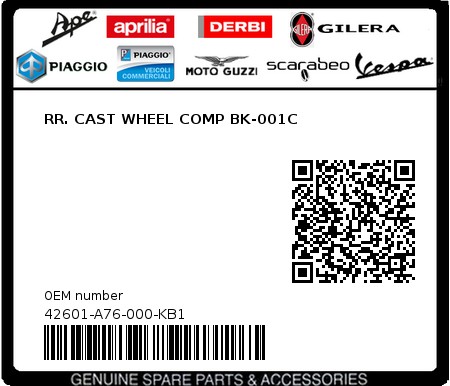 Product image: Sym - 42601-A76-000-KB1 - RR. CAST WHEEL COMP BK-001C  0