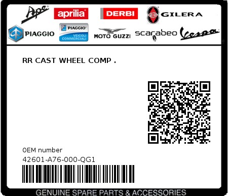 Product image: Sym - 42601-A76-000-QG1 - RR CAST WHEEL COMP .  0