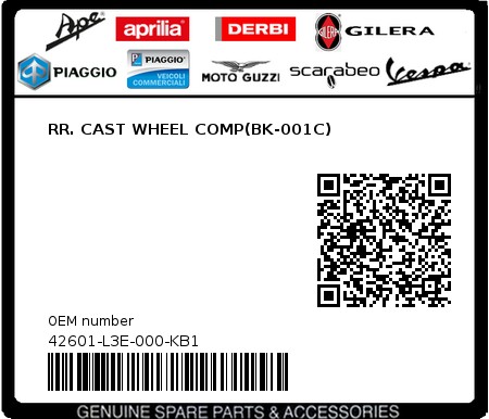 Product image: Sym - 42601-L3E-000-KB1 - RR. CAST WHEEL COMP(BK-001C)  0