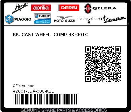 Product image: Sym - 42601-LDA-000-KB1 - RR. CAST WHEEL  COMP BK-001C  0