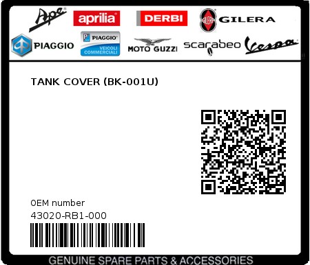 Product image: Sym - 43020-RB1-000 - TANK COVER (BK-001U)  0