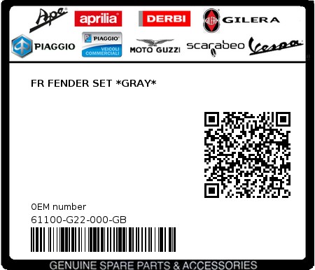 Product image: Sym - 61100-G22-000-GB - FR FENDER SET *GRAY*  0