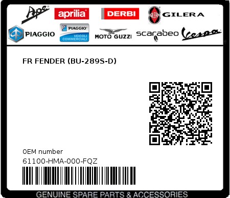 Product image: Sym - 61100-HMA-000-FQZ - FR FENDER (BU-289S-D)  0