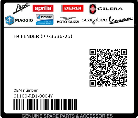 Product image: Sym - 61100-RB1-000-IY - FR FENDER (PP-3536-25)  0