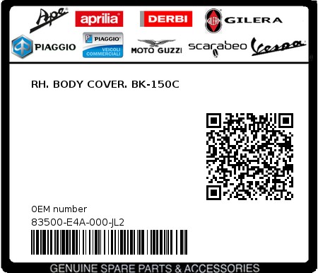 Product image: Sym - 83500-E4A-000-JL2 - RH. BODY COVER. BK-150C  0