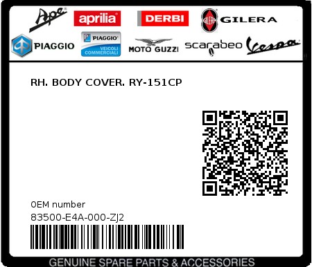 Product image: Sym - 83500-E4A-000-ZJ2 - RH. BODY COVER. RY-151CP  0