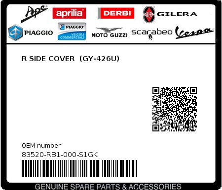 Product image: Sym - 83520-RB1-000-S1GK - R SIDE COVER  (GY-426U)  0