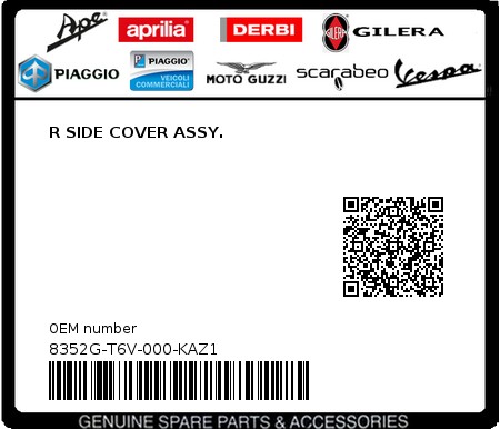 Product image: Sym - 8352G-T6V-000-KAZ1 - R SIDE COVER ASSY.  0