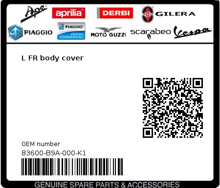 Product image: Sym - 83600-B9A-000-K1 - L FR body cover  0