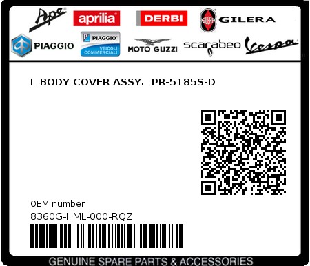 Product image: Sym - 8360G-HML-000-RQZ - L BODY COVER ASSY.  PR-5185S-D  0