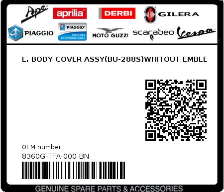 Product image: Sym - 8360G-TFA-000-BN - L. BODY COVER ASSY(BU-288S)WHITOUT EMBLE  0