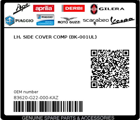 Product image: Sym - 83620-G22-000-KAZ - LH. SIDE COVER COMP (BK-001UL)  0