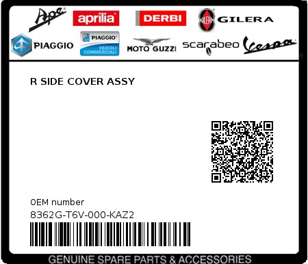 Product image: Sym - 8362G-T6V-000-KAZ2 - R SIDE COVER ASSY  0
