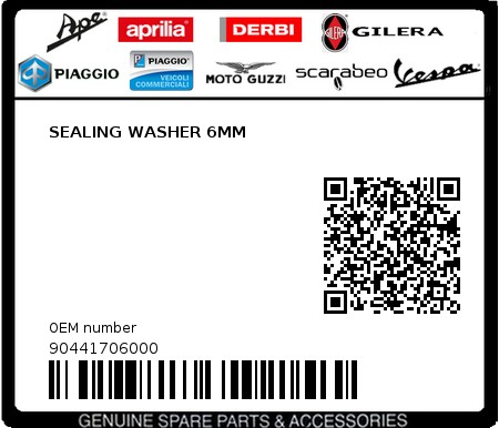 Product image: Sym - 90441706000 - SEALING WASHER 6MM  0