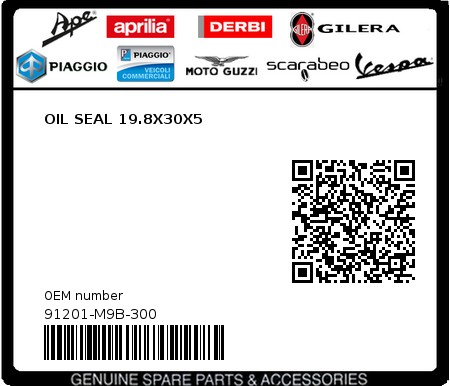 Product image: Sym - 91201-M9B-300 - OIL SEAL 19.8X30X5  0
