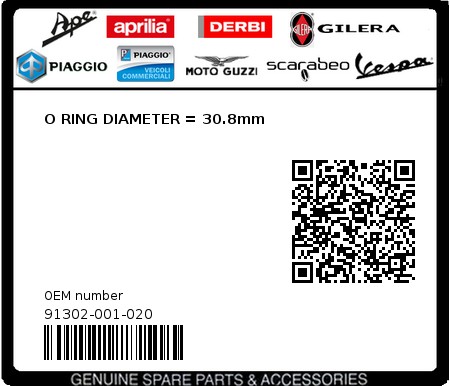 Product image: Sym - 91302-001-020 - O RING DIAMETER = 30.8mm  0
