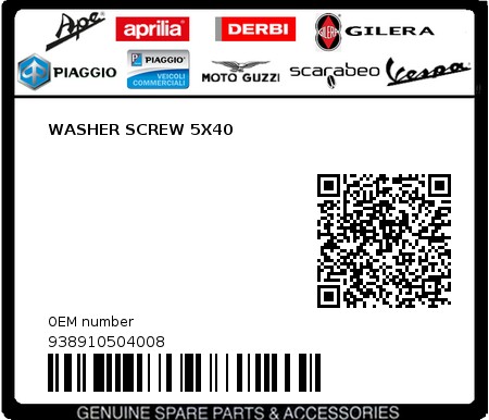 Product image: Sym - 938910504008 - WASHER SCREW 5X40  0