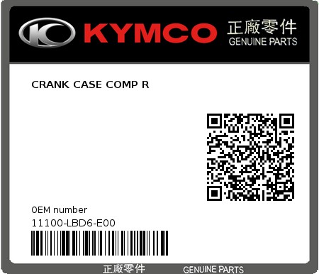 Product image: Kymco - 11100-LBD6-E00 - CRANK CASE COMP R  0