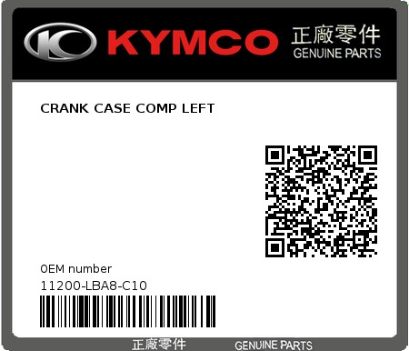 Product image: Kymco - 11200-LBA8-C10 - CRANK CASE COMP LEFT  0