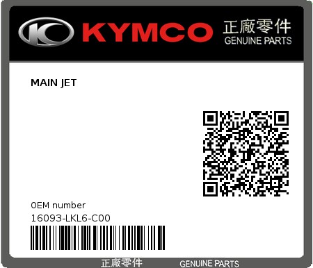 Product image: Kymco - 16093-LKL6-C00 - MAIN JET  0
