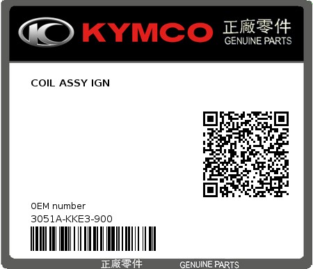 Product image: Kymco - 3051A-KKE3-900 - COIL ASSY IGN  0