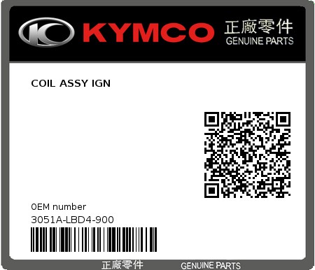 Product image: Kymco - 3051A-LBD4-900 - COIL ASSY IGN  0