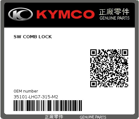 Product image: Kymco - 35101-LHG7-315-M2 - SW COMB LOCK  0
