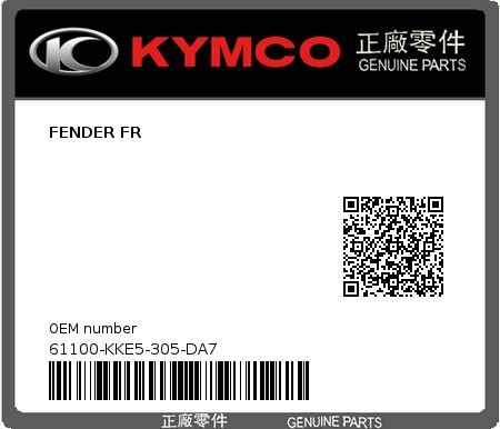 Product image: Kymco - 61100-KKE5-305-DA7 - FENDER FR  0