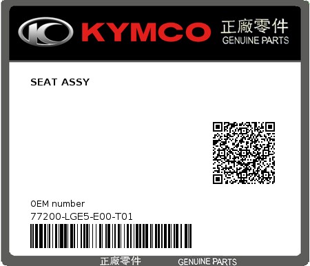Product image: Kymco - 77200-LGE5-E00-T01 - SEAT ASSY  0