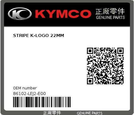 Product image: Kymco - 86102-LEJ2-E00 - STRIPE K-LOGO 22MM  0