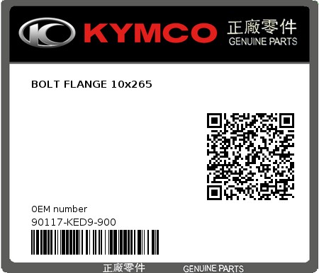 Product image: Kymco - 90117-KED9-900 - BOLT FLANGE 10x265  0